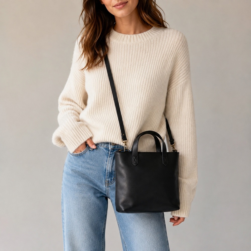 Madewell Leather Crossbody Bag Womens Black Zip Top Crossbody